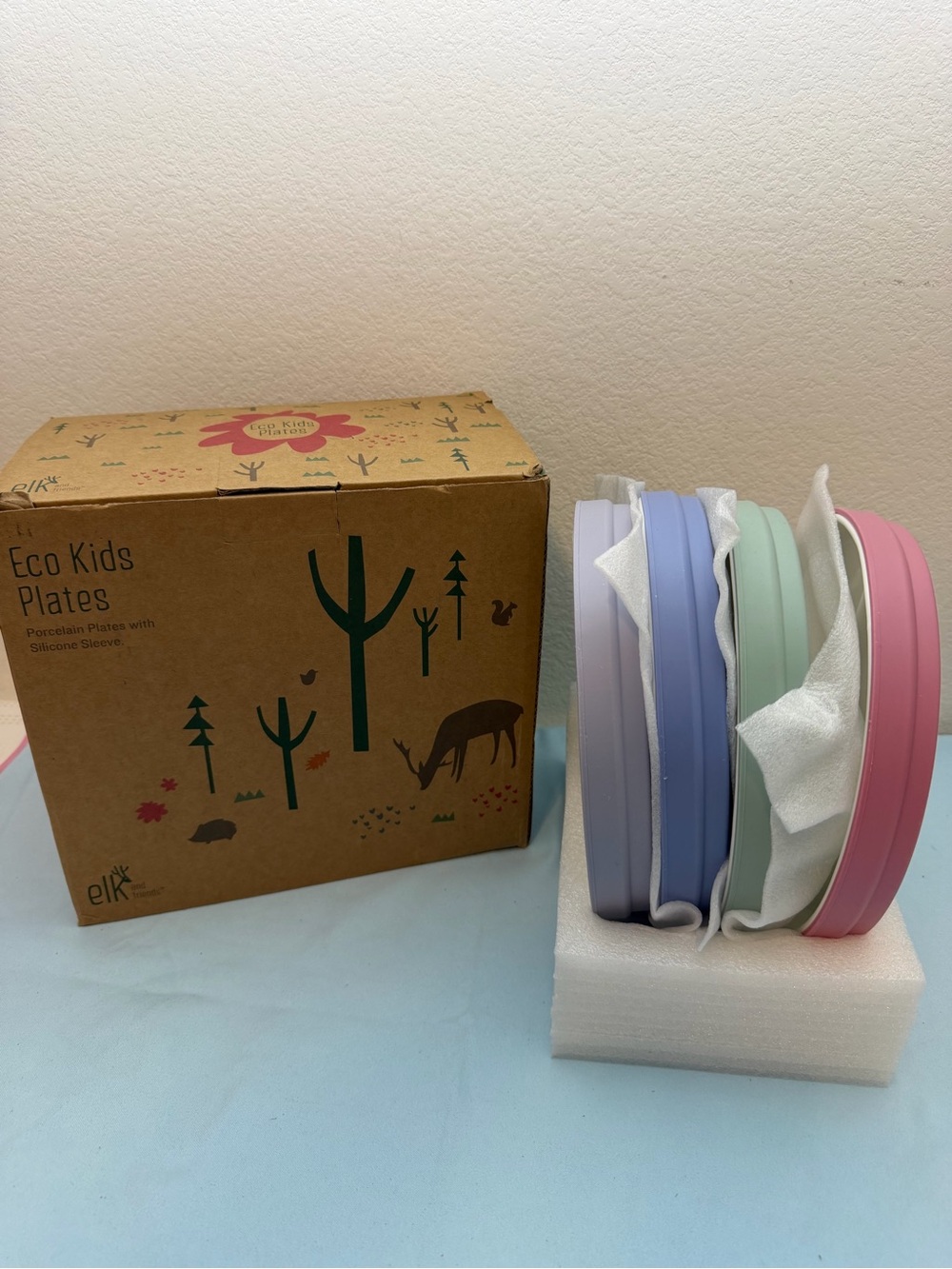 Elk and Friends Porcelain Divided Plates with Silicone Sleeves 7.8" 4 pack